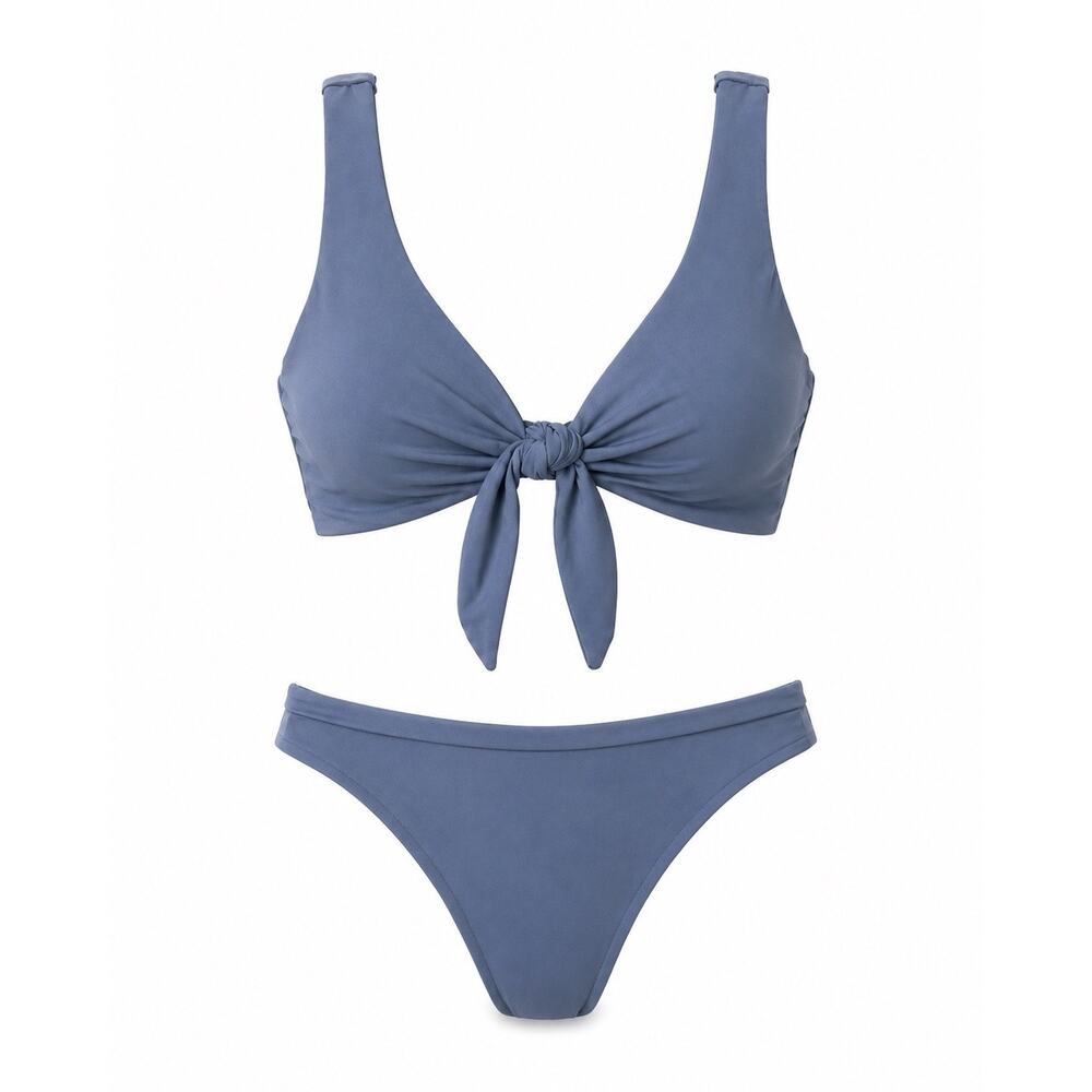 Dusty Blue Medium 2Pc Tie Front Bikini‎ Womens Coastal Beachcore Cheeky Swimwear